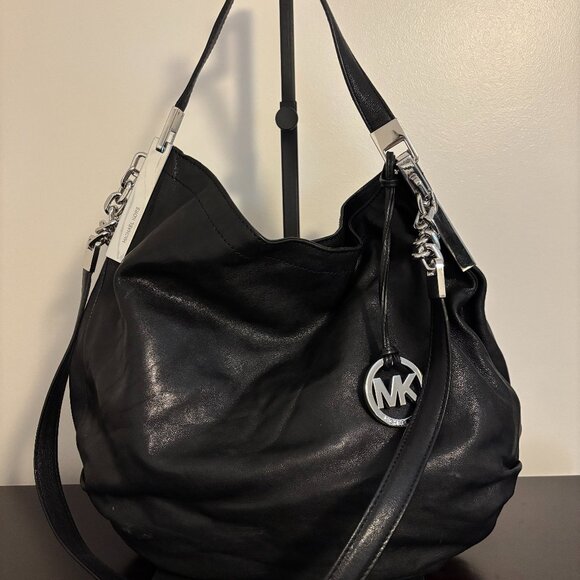 Michael Kors Bennet Large Black Leather Hobo Shoulder Bag - Picture 1 of 10